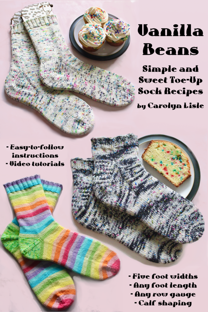 Flyer for vanilla bean cupcake sock featuring three versions
